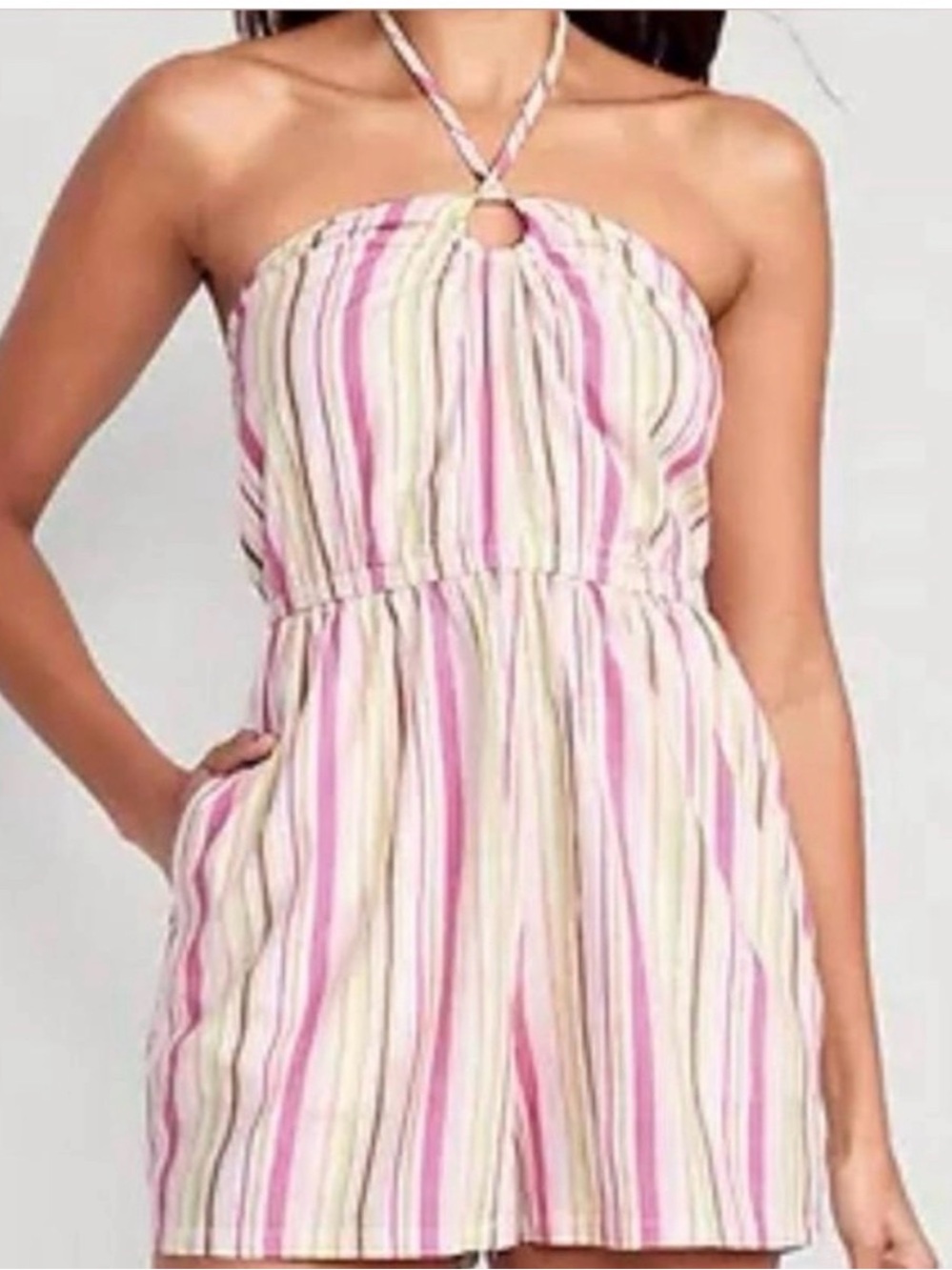 Old Navy Pink and Cream Striped Halter One-Piece Romper